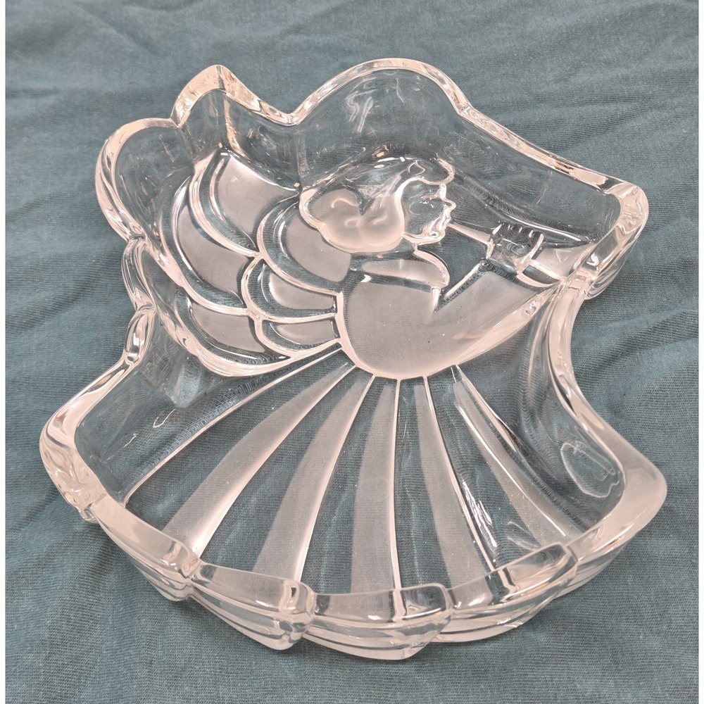 Mikasa "Heavenly Song" Angel Clear Frosted Crystal Christmas Candy Dish Vintage